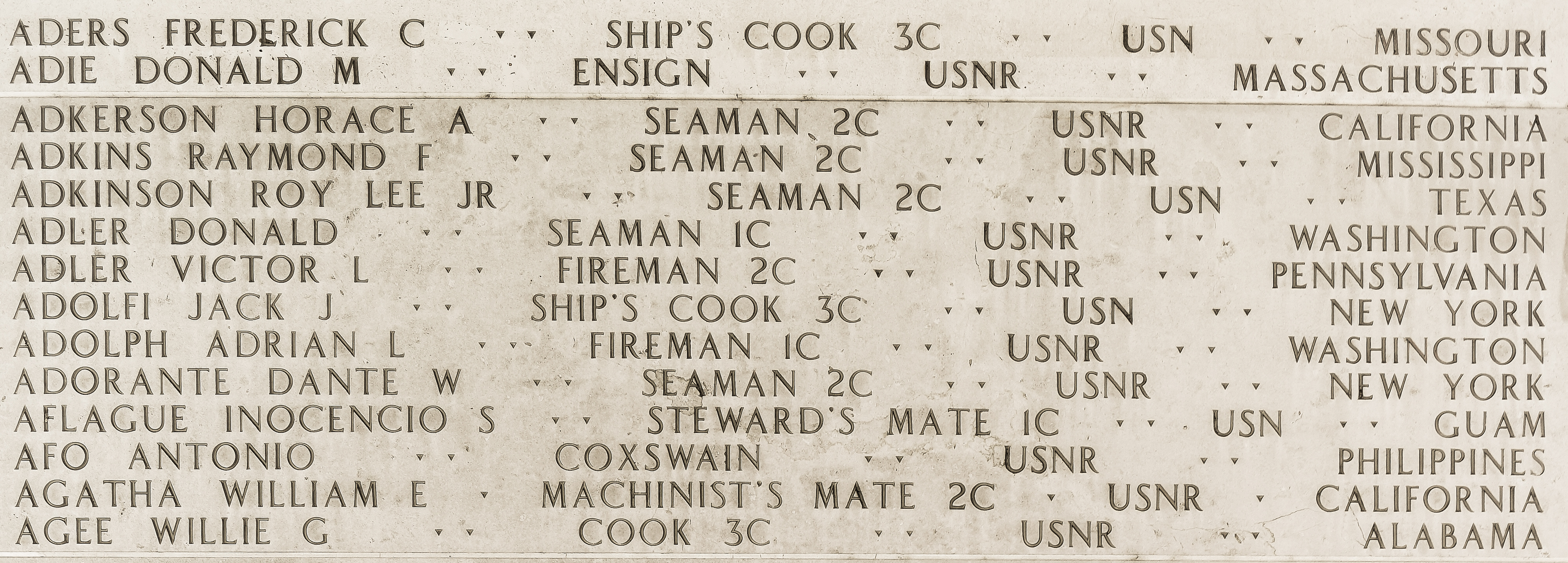 Roy Lee Adkinson, Seaman Second Class